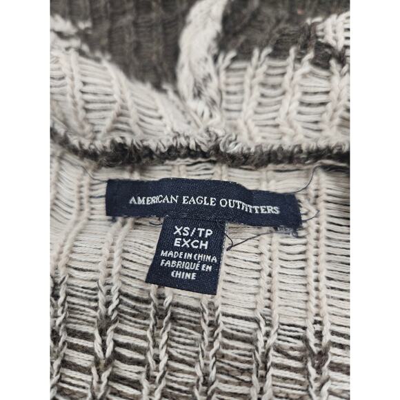 American Eagle Y2K Inspired Aztec Southwestern Knit Hoodie Sweater Neutral XS - Picture 2 of 8